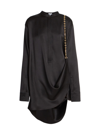 Loewe Silk Shirtdress With Chain Drape Detail In Black