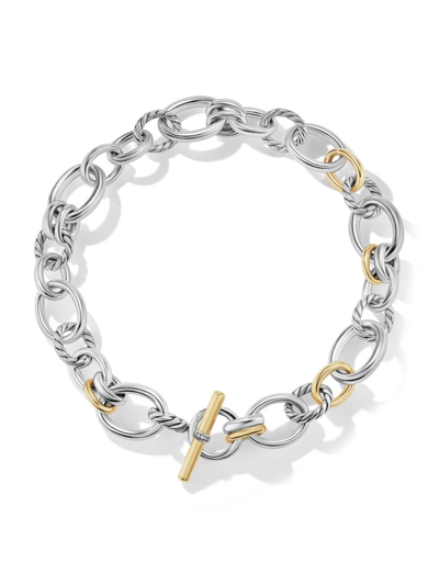 David Yurman Dy Mercer Necklace With Diamonds And 18k Gold In Silver, 25mm, 17"l In S8adi