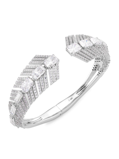 Adriana Orsini Women's Naomi Rhodium-plated & Cubic Zirconia Hinged Deco Cuff In Silver