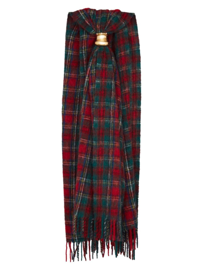 Saint Laurent Women's Extra Long Scarf In Tartan Alpaca, Wool And Mohair In Dark Green Red