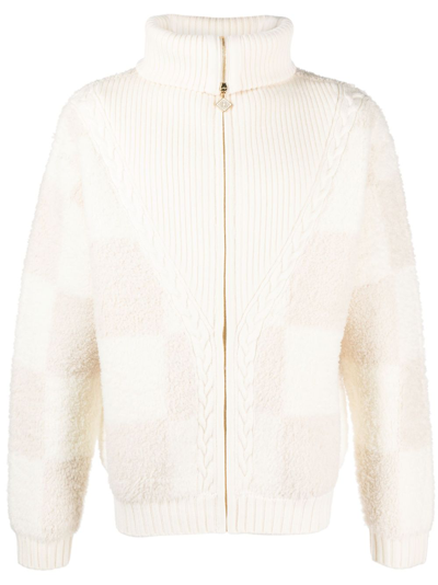 Casablanca Checked Boucle Zipped Cardigan In White
