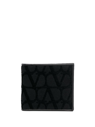 Valentino Garavani Black Toile Iconographe Leather Bi-fold Wallet