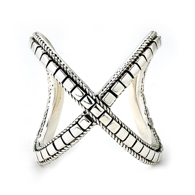 Samuel B Jewelry Sterling Silver "x" Ring With Intricate Square Design In White