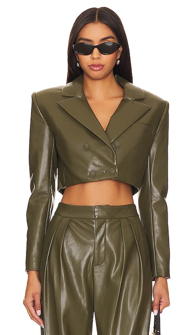 Alice And Olivia Alice + Olivia Anthony Faux Leather Crop Blazer In Olive