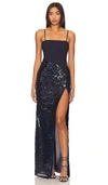 Likely Gigi Mixed Media Gown In Navy