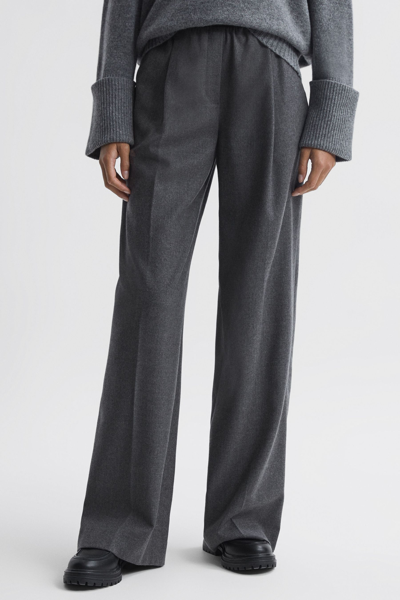 Reiss Valeria - Grey Wool Blend Wide Leg Trousers, Us 4 R