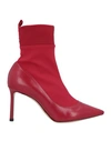Jimmy Choo Woman Ankle Boots Red Size 6.5 Soft Leather, Textile Fibers