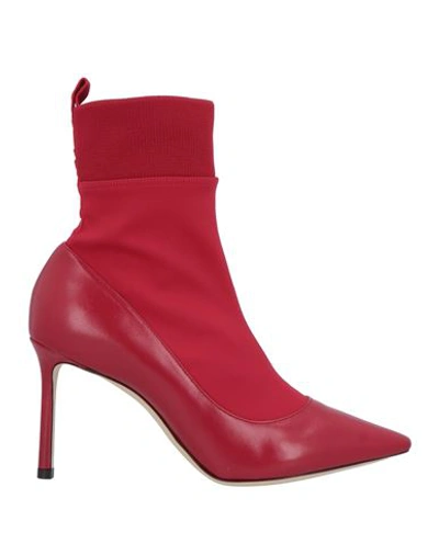 Jimmy Choo Woman Ankle Boots Red Size 6.5 Soft Leather, Textile Fibers