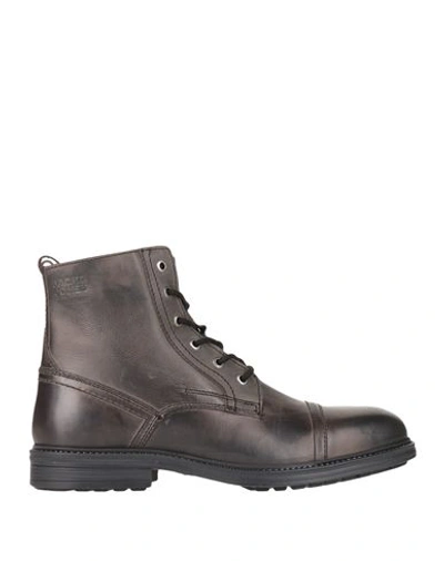 Jack & Jones Man Ankle Boots Steel Grey Size 7 Leather In Brown
