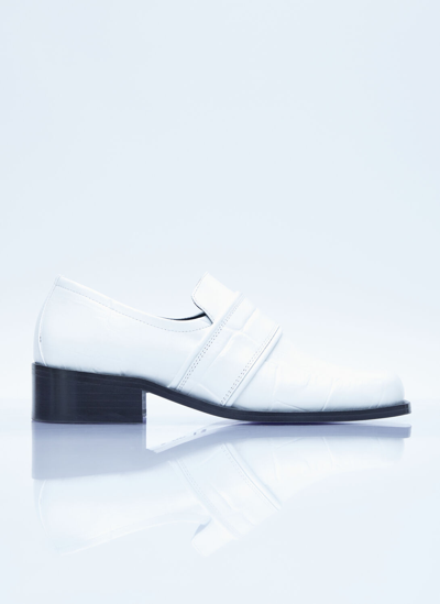 By Far Maxi Croco Embossed Leather Loafers In White