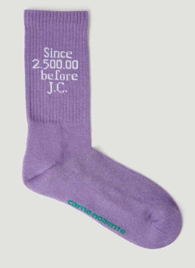 Carne Bollente Logo Print Knit Socks In Purple