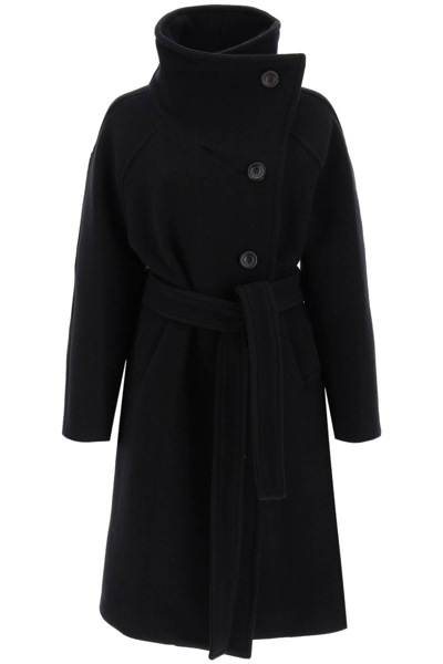 Acne Studios Womens Black Osel Funnel-neck Wool-blend Coat