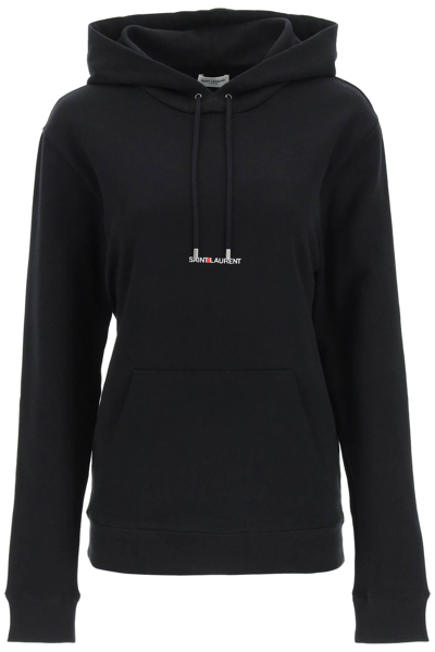 Saint Laurent Logo Hoodie In Black