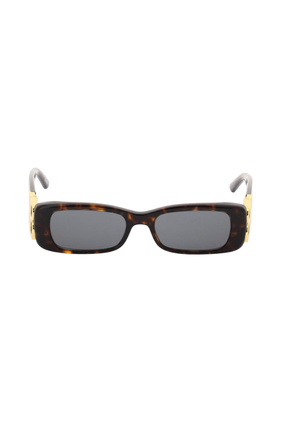 Balenciaga Dynasti Rectangle Spotted Sunglasses In Gold