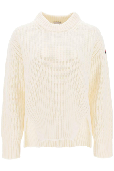 Moncler Crew-neck Sweater In Carded Wool In White