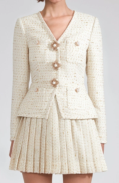 self portrait cream metallic boucle mini dress Self-Portrait Cream Metallic Boucle Mini Jacket Dress Size AU 8