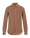 TRUSSARDI TRUSSARDI MAN SHIRT CAMEL SIZE M COTTON, ELASTANE