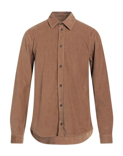 Trussardi Man Shirt Camel Size M Cotton, Elastane In Beige