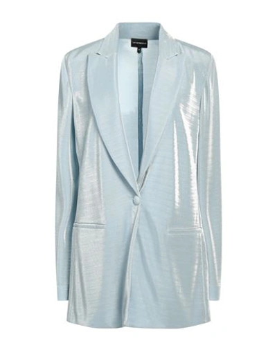 Emporio Armani Woman Blazer Sky Blue Size 14 Viscose, Metallic Fiber
