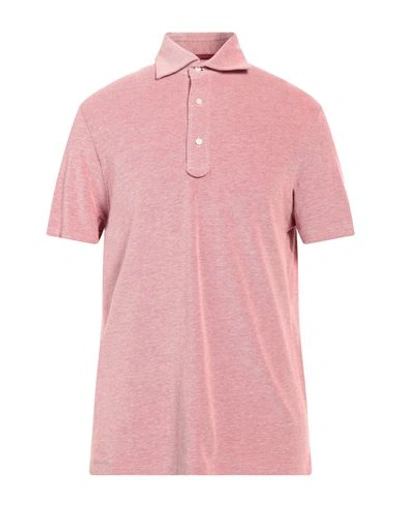 Isaia Man Polo Shirt Coral Size L Cotton In Red