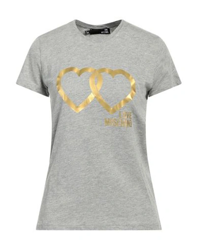Love Moschino Woman T-shirt Grey Size 10 Cotton