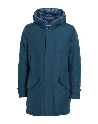 Woolrich Polar High Collar Parka Man Puffer Slate Blue Size S Cotton, Polyamide In Blue