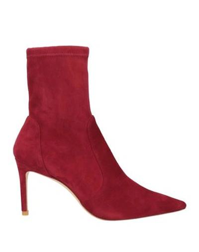 Stuart Weitzman Woman Ankle Boots Burgundy Size 9.5 Soft Leather In Red