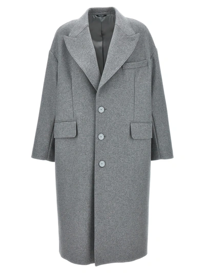 Dolce & Gabbana Single-breasted Wool Coat Coats, Trench Coats Gray In Grey