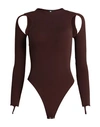 Andreädamo Andreādamo Woman Bodysuit Dark Brown Size L Polyamide, Elastane