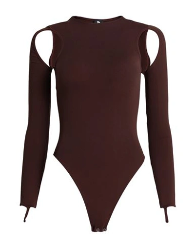 Andreädamo Andreādamo Woman Bodysuit Dark Brown Size L Polyamide, Elastane