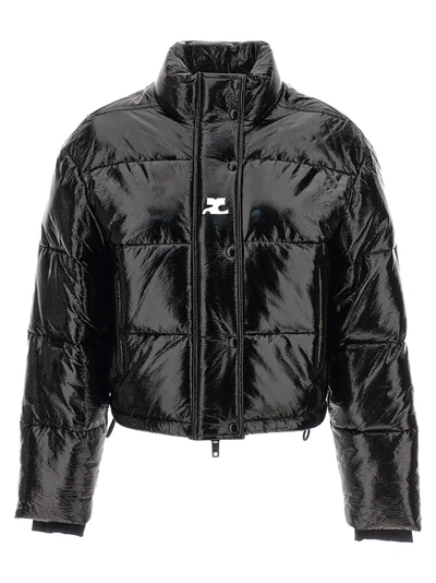 Courrèges Vinyl Puffer Jacket With Logo Detail In Black