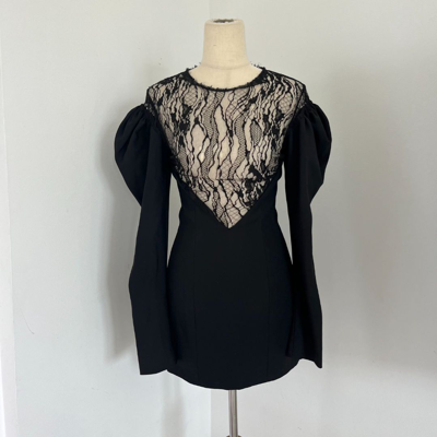 Pre-owned Saint Laurent Black Long Sleeve Lace Wool Dress