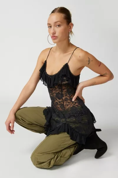 Out From Under Rouge Sheer Lace Mini Dress In Black | ModeSens