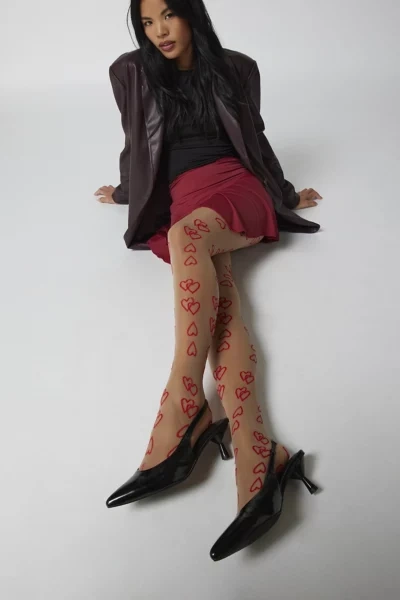 Urban Outfitters Graffiti Heart Tights In Beige