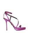 Versace 110mm Stiletto Heel Platform Sandals In Warterlily- Gold