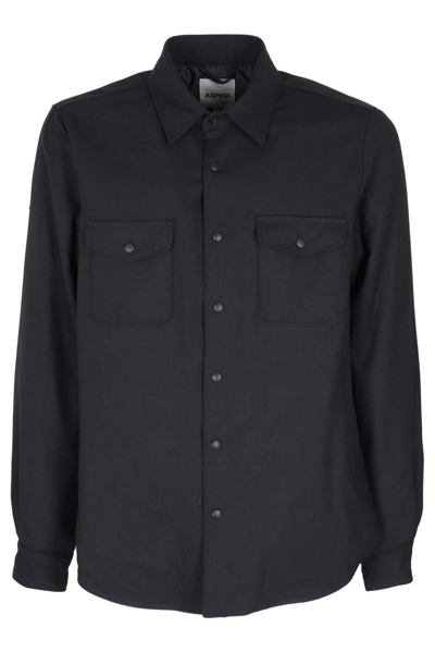 Aspesi Long Sleeved Buttoned Shirt In Blu