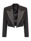 Dolce & Gabbana Black Cropped Jacket With Satin Revers In Wool Woman In Nero