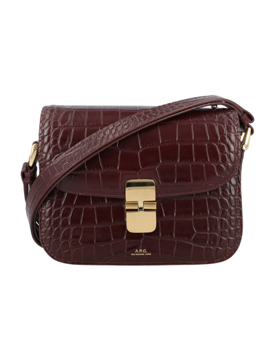 Apc Grace Small Bag In Crocco Print In Vino