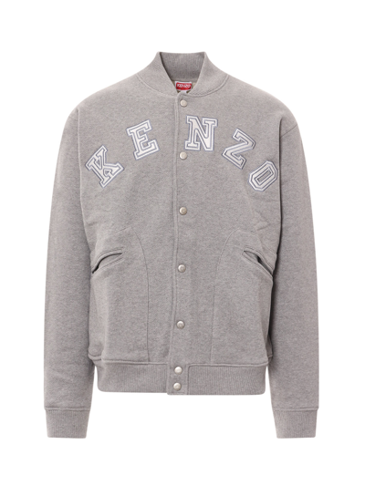 Kenzo Academy Logo-embroidered Bomber Jacket In Pearl Grey