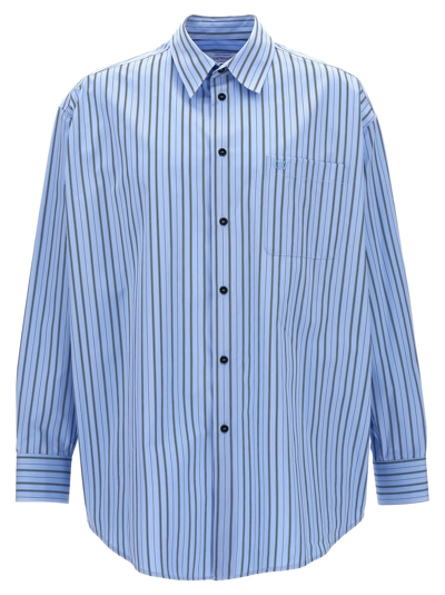 Off-white Men's Striped Sport Shirt With Zipper Trim In Light Blue