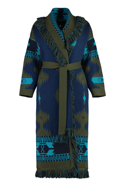 Alanui Icon Fringed Cashmere Wrap Coat In Naval Jack,ivy