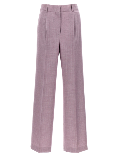 Msgm Lurex Pinstriped Wide Leg Trousers With Pleated Front In Purple