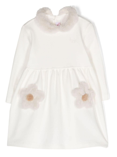 Il Gufo Kids' Girls Ivory Floral Cotton Dress In White