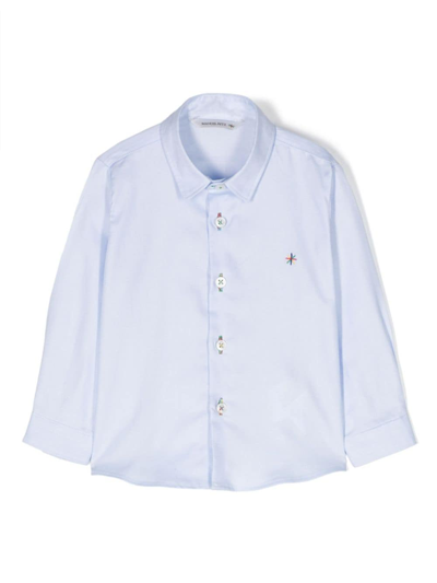 Manuel Ritz Babies' Logo-embroidered Cotton Shirt In Light Blue