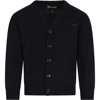 Emporio Armani Logo-embroidered Knitted Cardigan In Blu Navy