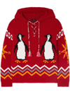 Alanui For The Love Of Pengui Knit Hoodie In Fire