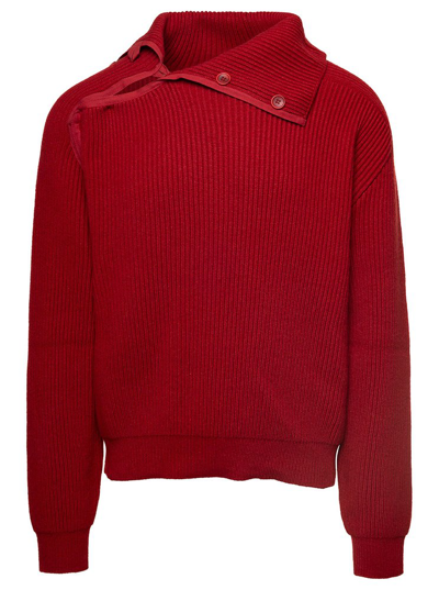 Jacquemus Asymmetric Knit Jumper In Red