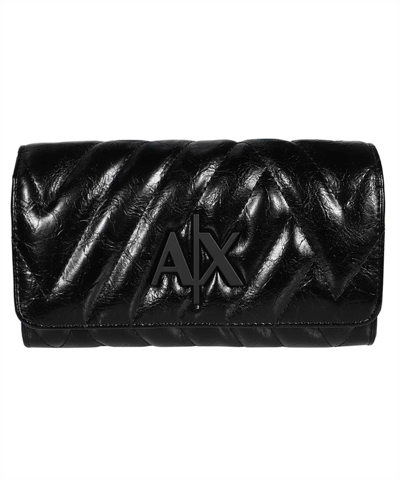 Armani Exchange Logo-plaque Quilted Wallet In Black