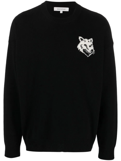 Kitsuné Maison Kitsune Fox Head Intarsia Comfort Knit In Black