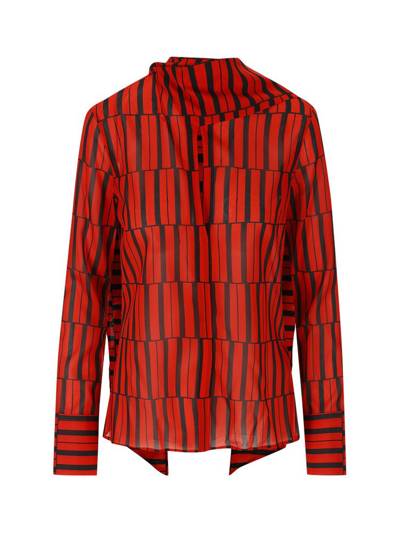 Ferragamo Salvatore  Long Sleeved Striped Shirt In Red
